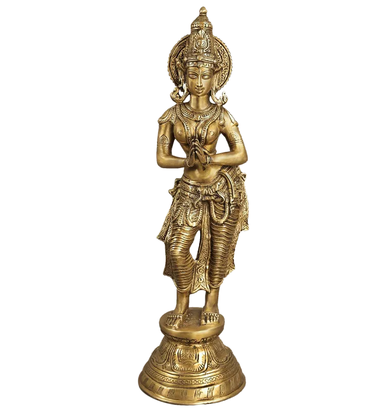 28 Large Sized Gracious Namaste Lady | Brass Statue | Handmade | Made In  India
